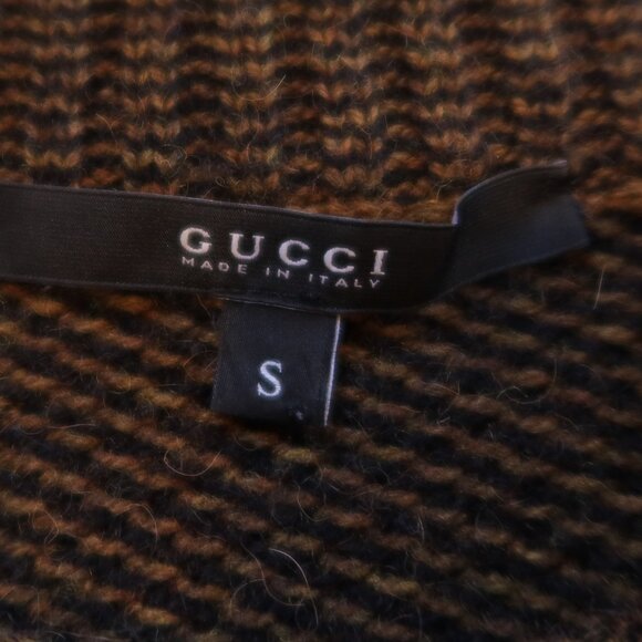 GUCCI camel hair knit sweater brown black gold logo buttons S ITALY office lux - Picture 2 of 11